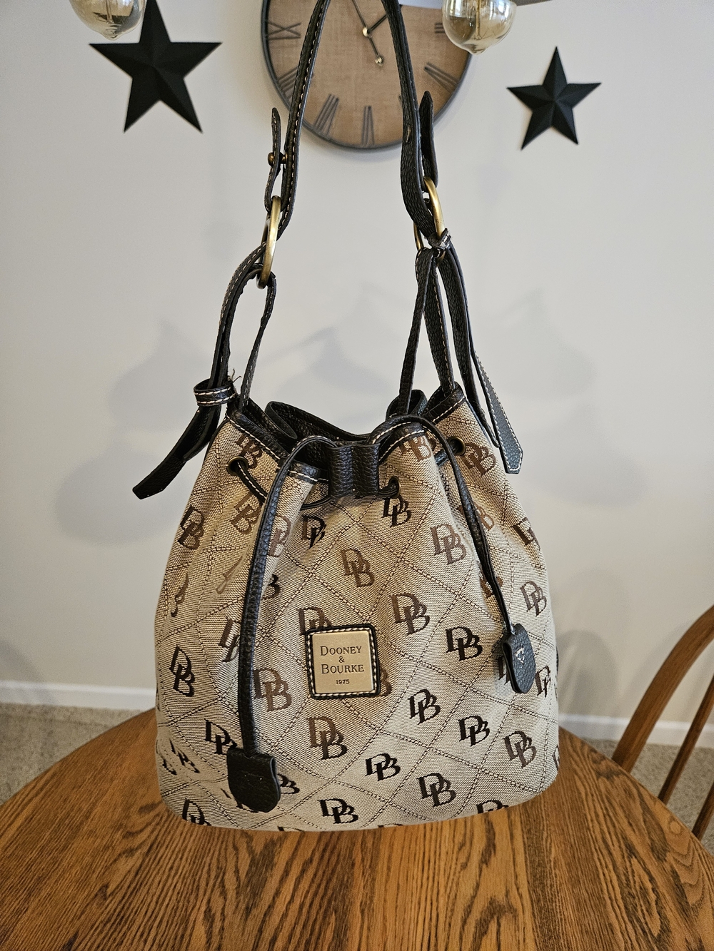 Vintage Dooney & Bourke Monogram Ta Drawstring Bucket Bag